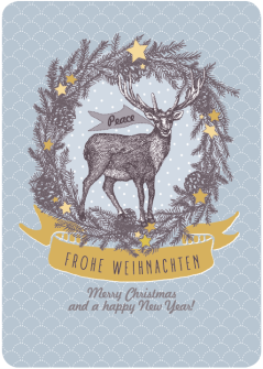 Postkarte Hirsch Peace grau - Frohe Weihnachten